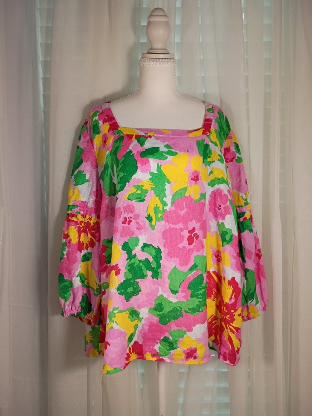 Charter Club Luxury 100% linen floral blouse Size XL